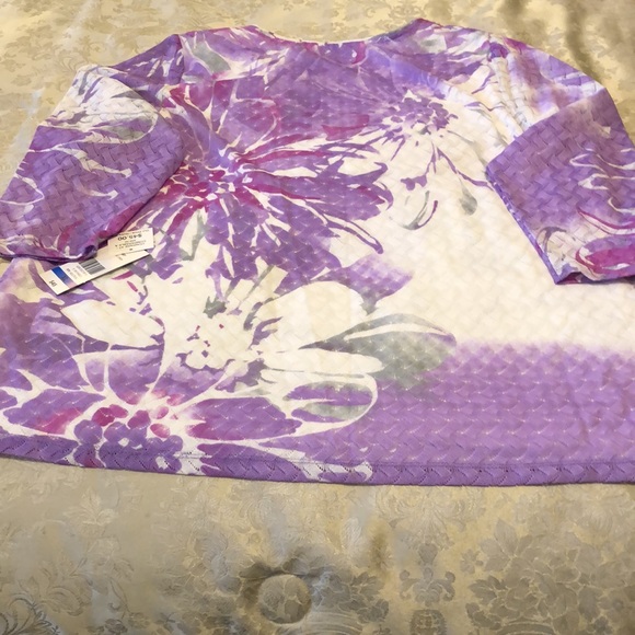 ALIA NWT XL 3/4 SLEEVE VIOLET/MAUVE/PINK/WHITE LACY SHEER TOP LINED CASUAL #040 - Picture 9 of 13